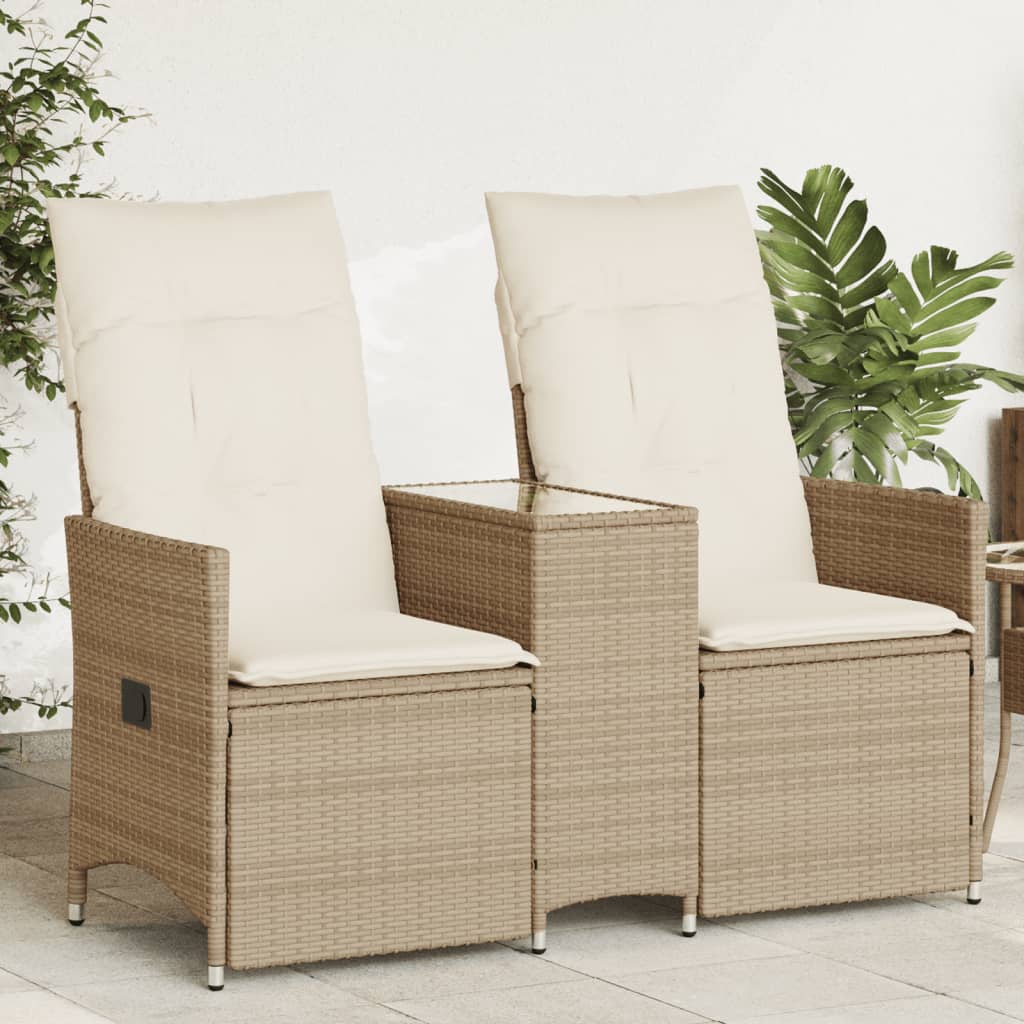 Tuinbank 2-Zits Verstelbaar Met Tafel Poly Rattan Beige
