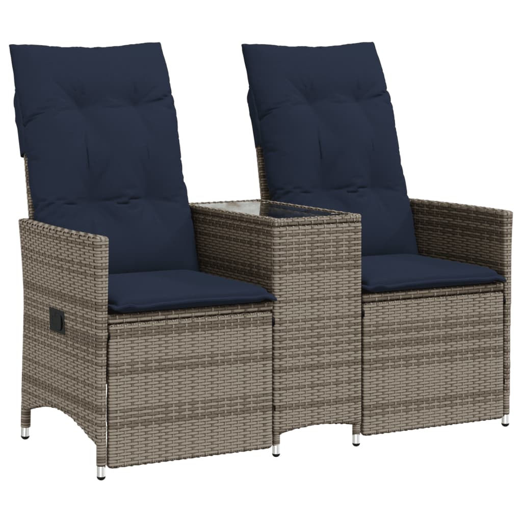Tuinbank 2-Zits Verstelbaar Met Tafel Poly Rattan Grijs