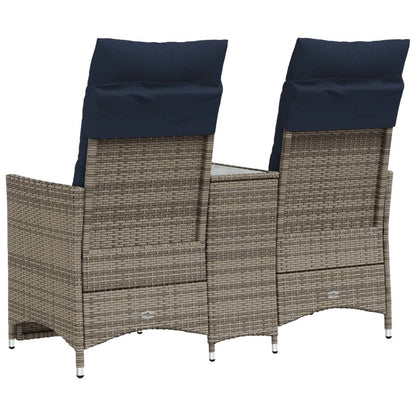 Tuinbank 2-Zits Verstelbaar Met Tafel Poly Rattan Grijs
