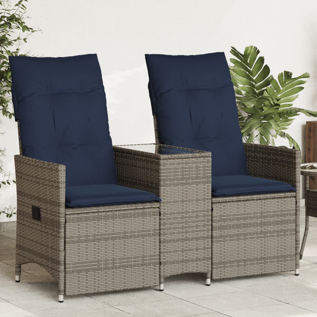 Tuinbank 2-Zits Verstelbaar Met Tafel Poly Rattan Grijs