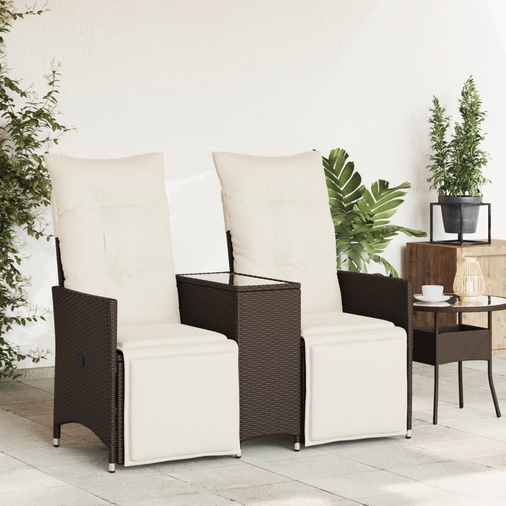 Tuinbank 2-Zits Verstelbaar Met Tafel Poly Rattan Bruin
