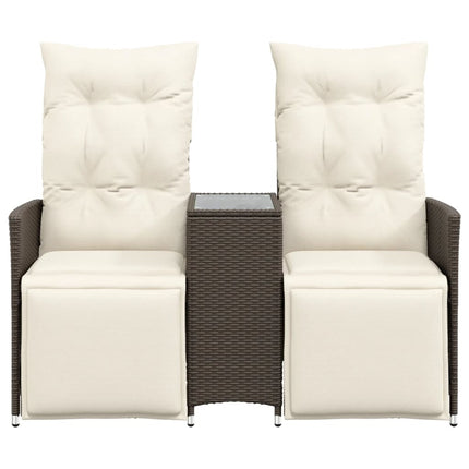 Tuinbank 2-Zits Verstelbaar Met Tafel Poly Rattan Bruin