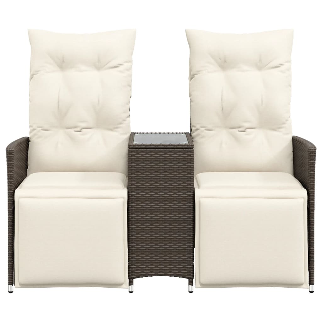 Tuinbank 2-Zits Verstelbaar Met Tafel Poly Rattan Bruin