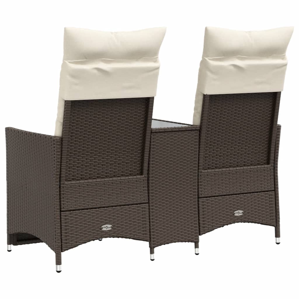 Tuinbank 2-Zits Verstelbaar Met Tafel Poly Rattan Bruin