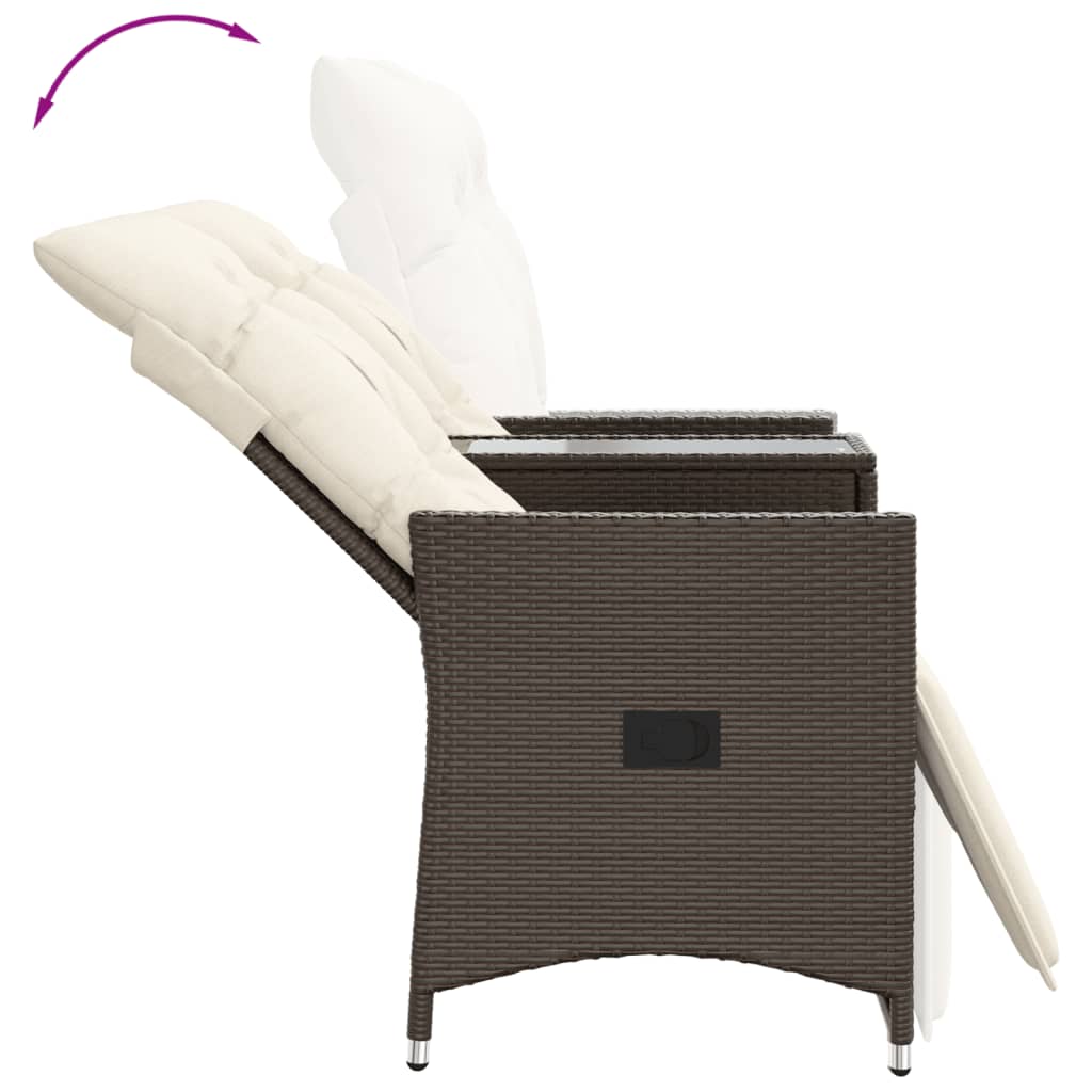 Tuinbank 2-Zits Verstelbaar Met Tafel Poly Rattan Bruin