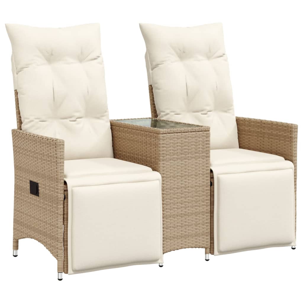 Tuinbank 2-Zits Verstelbaar Met Tafel Poly Rattan Beige