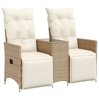 Tuinbank 2-Zits Verstelbaar Met Tafel Poly Rattan Beige