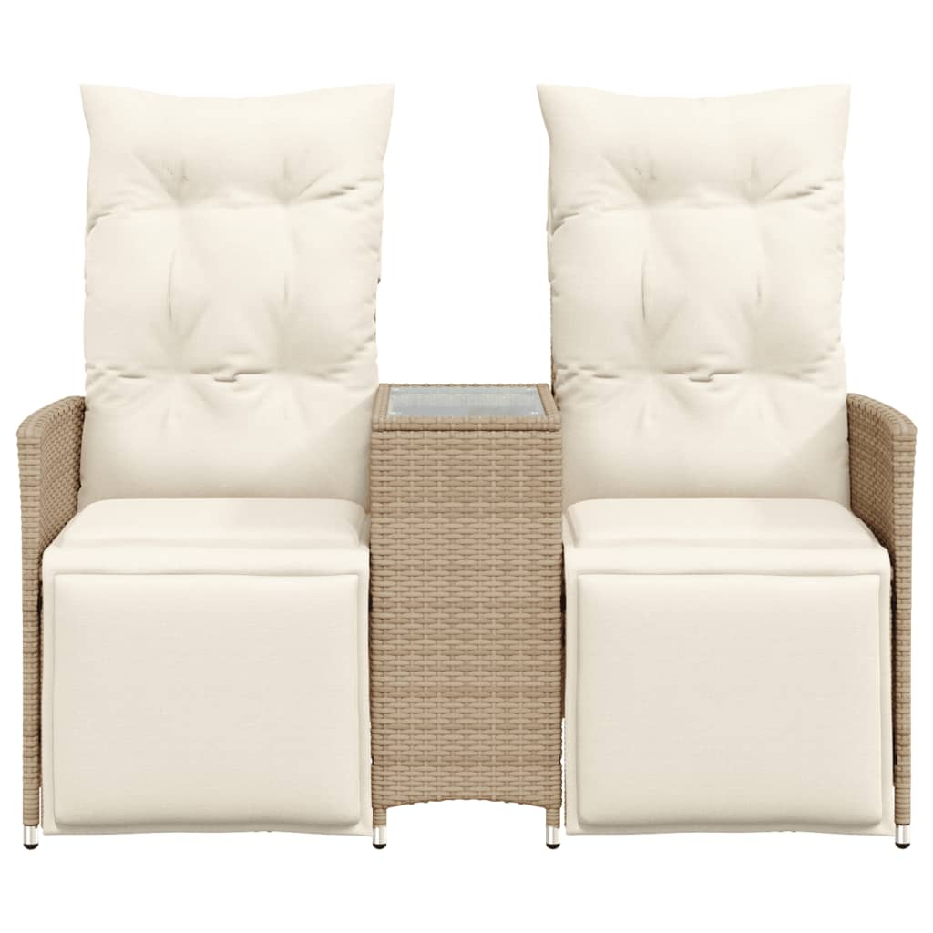 Tuinbank 2-Zits Verstelbaar Met Tafel Poly Rattan Beige