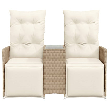 Tuinbank 2-Zits Verstelbaar Met Tafel Poly Rattan Beige
