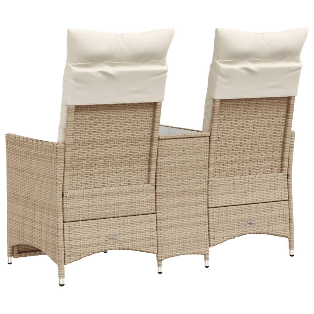 Tuinbank 2-Zits Verstelbaar Met Tafel Poly Rattan Beige