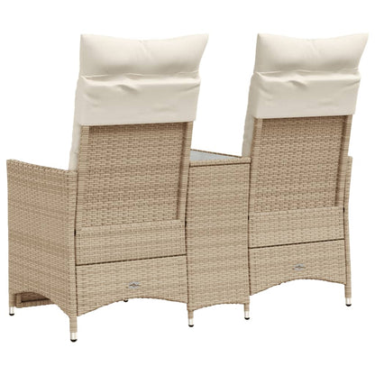 Tuinbank 2-Zits Verstelbaar Met Tafel Poly Rattan Beige