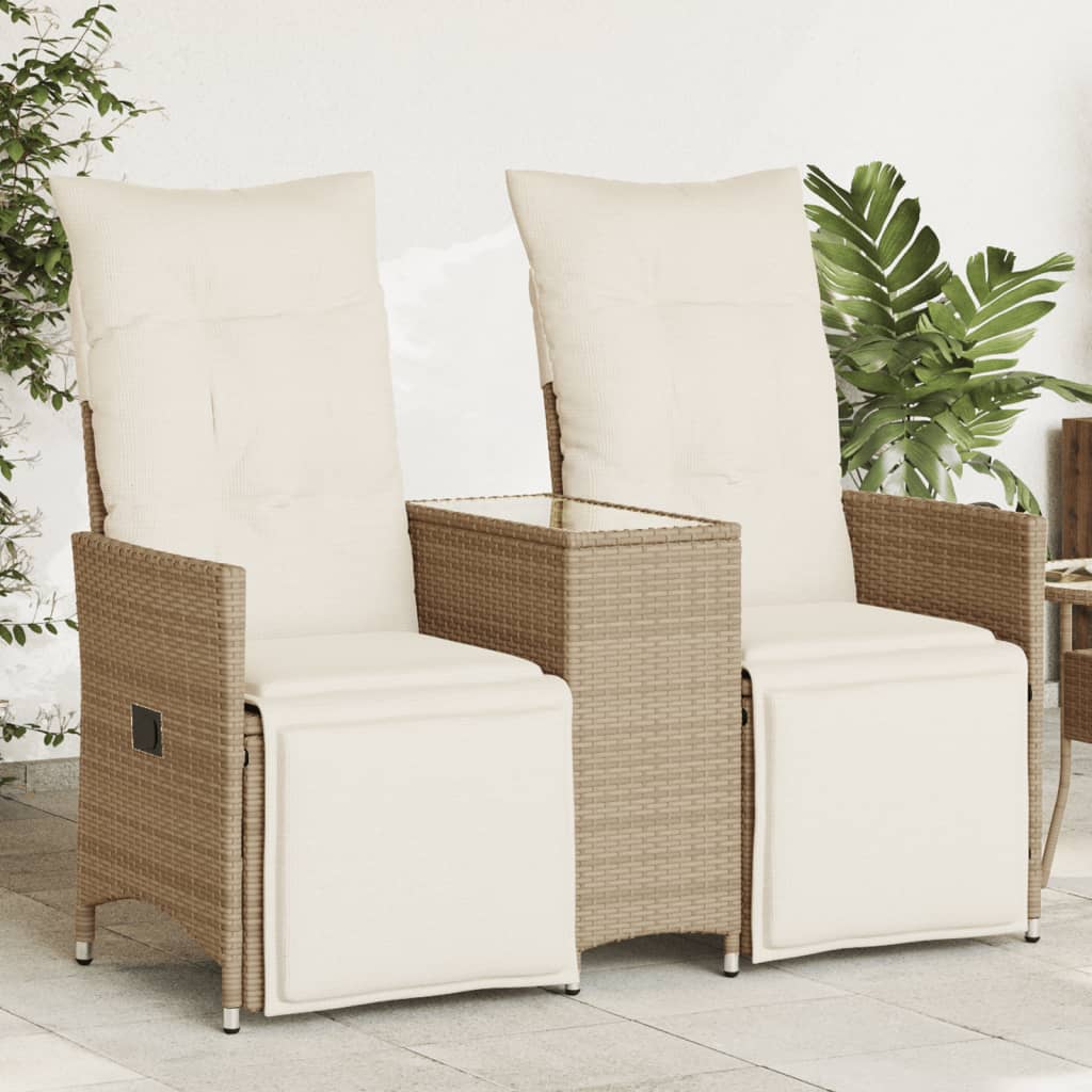 Tuinbank 2-Zits Verstelbaar Met Tafel Poly Rattan Beige