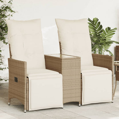 Tuinbank 2-Zits Verstelbaar Met Tafel Poly Rattan Beige