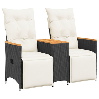Tuinbank 2-Zits Verstelbaar Met Tafel Poly Rattan Zwart