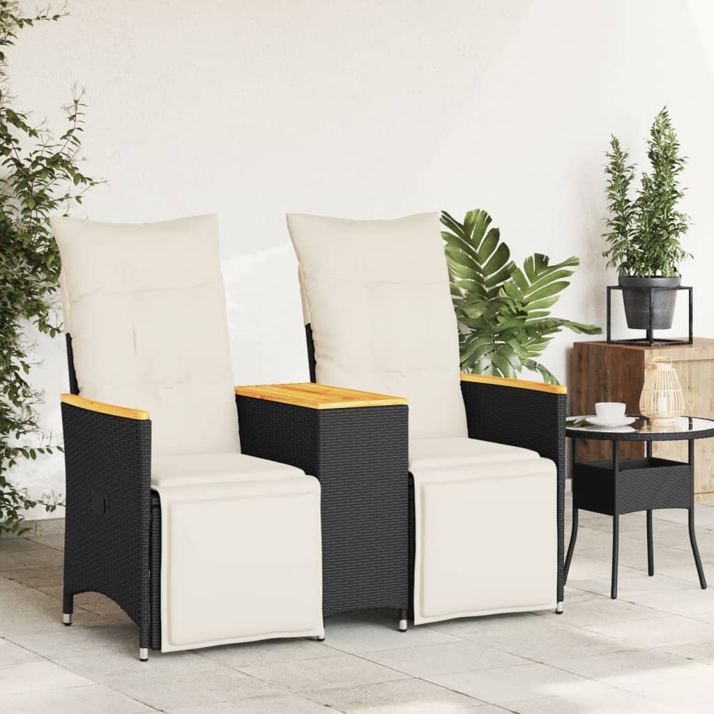 Tuinbank 2-Zits Verstelbaar Met Tafel Poly Rattan Zwart