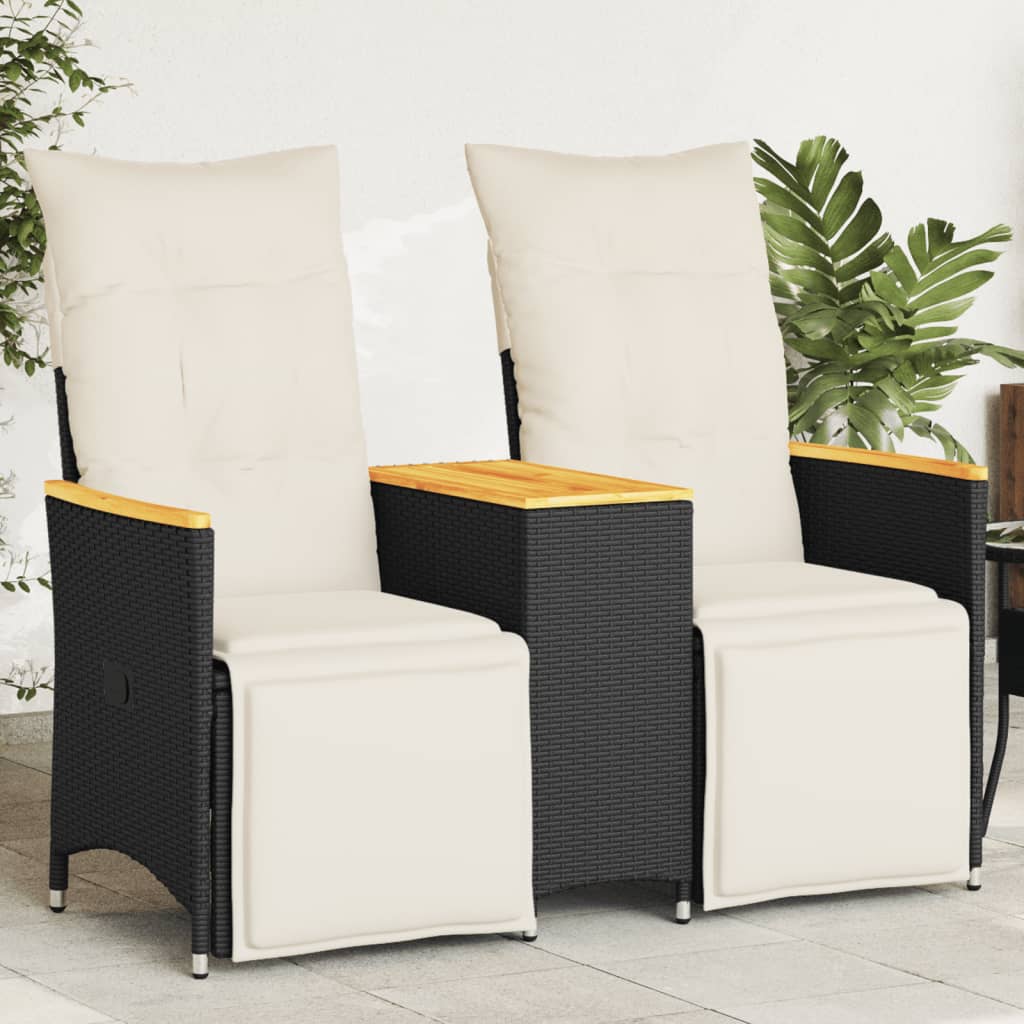Tuinbank 2-Zits Verstelbaar Met Tafel Poly Rattan Zwart