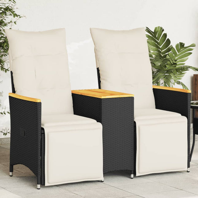 Tuinbank 2-Zits Verstelbaar Met Tafel Poly Rattan Zwart