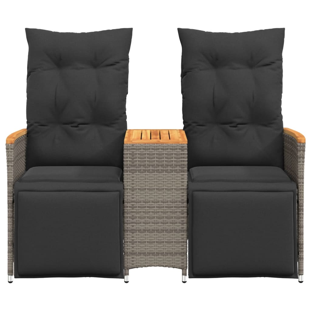 Tuinbank 2-Zits Verstelbaar Met Tafel Poly Rattan Grijs