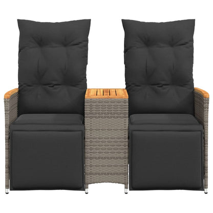 Tuinbank 2-Zits Verstelbaar Met Tafel Poly Rattan Grijs