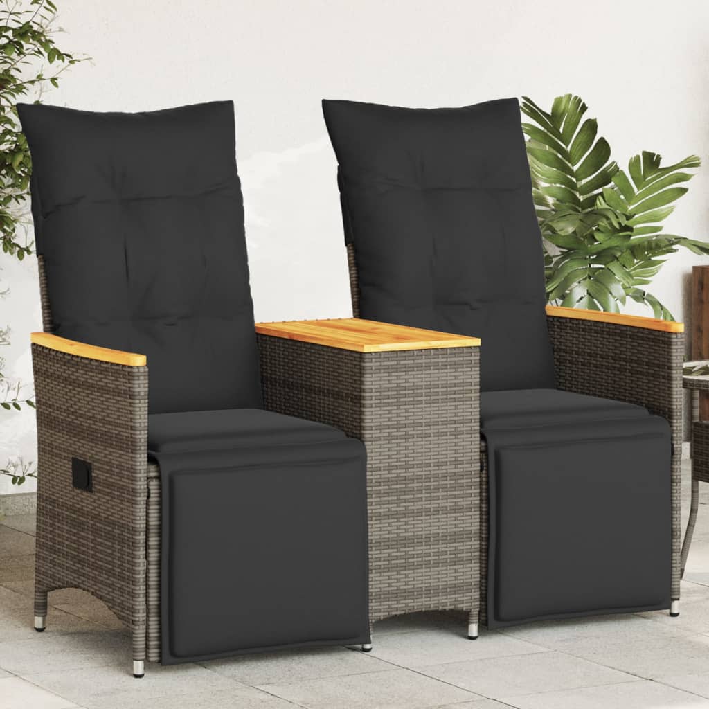 Tuinbank 2-Zits Verstelbaar Met Tafel Poly Rattan Grijs