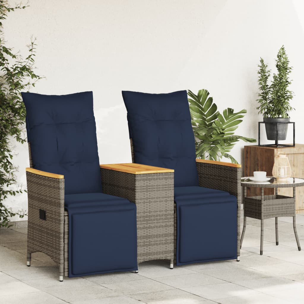 Tuinbank 2-Zits Verstelbaar Met Tafel Poly Rattan Grijs Grijs