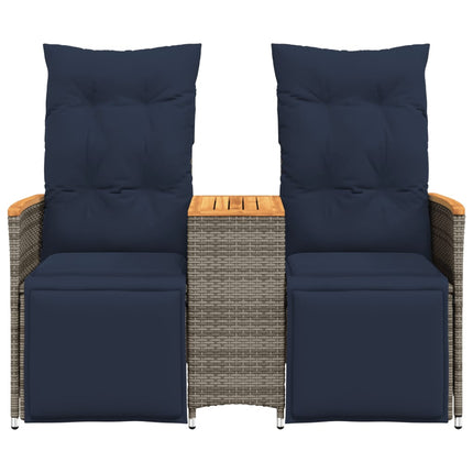 Tuinbank 2-Zits Verstelbaar Met Tafel Poly Rattan Grijs