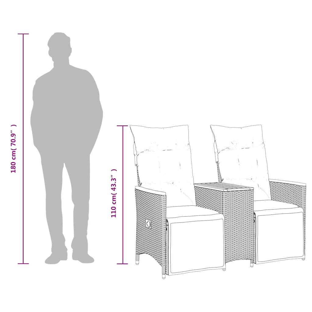 Tuinbank 2-Zits Verstelbaar Met Tafel Poly Rattan Grijs Grijs