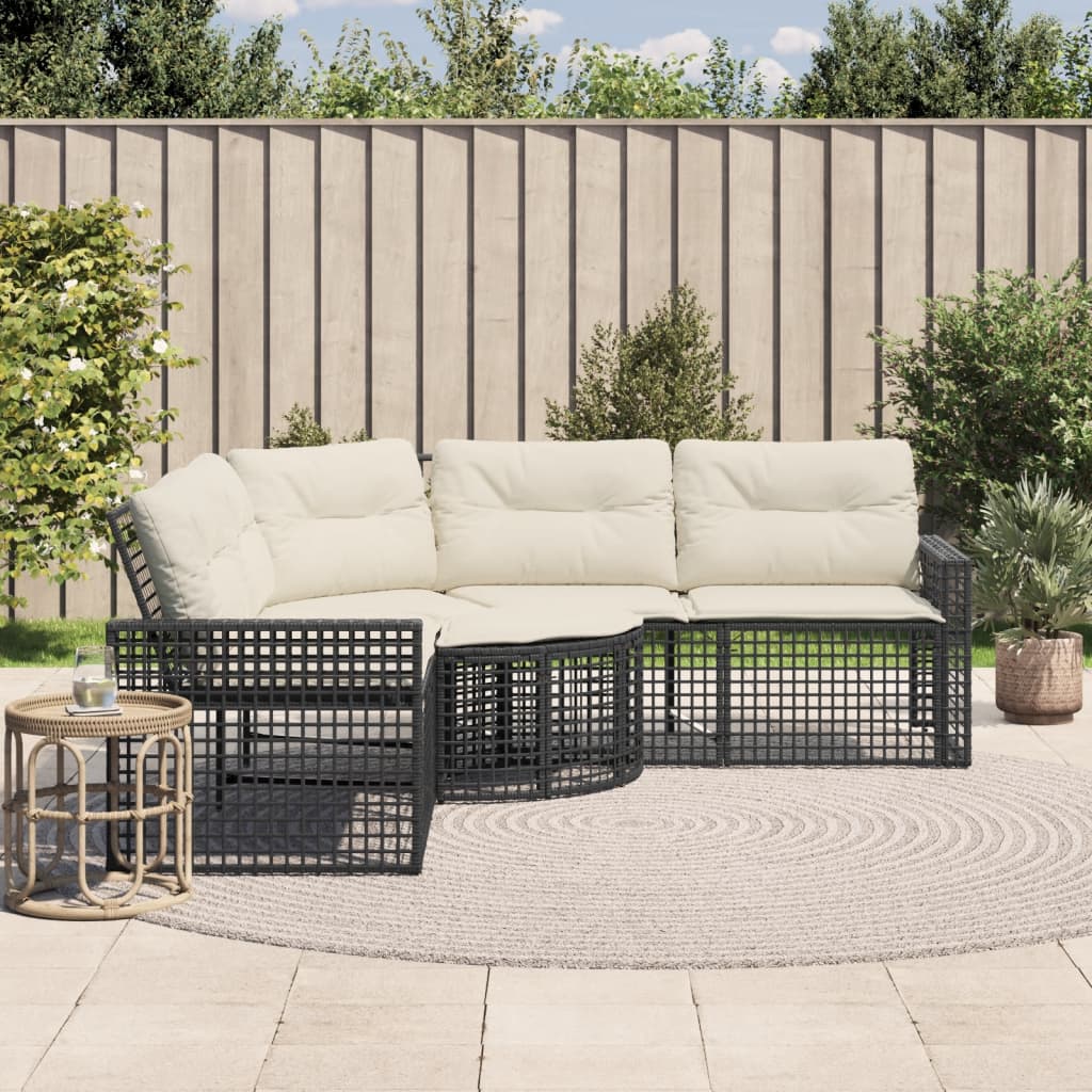Tuinbank Met Kussens En Voetensteun L-Vormig Poly Rattan