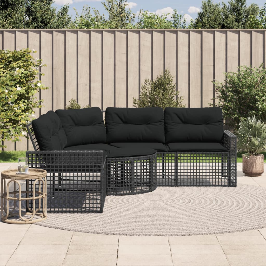 Tuinbank Met Kussens En Voetensteun L-Vormig Poly Rattan