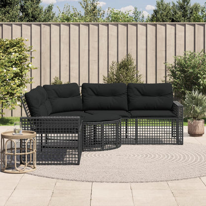 Tuinbank Met Kussens En Voetensteun L-Vormig Poly Rattan