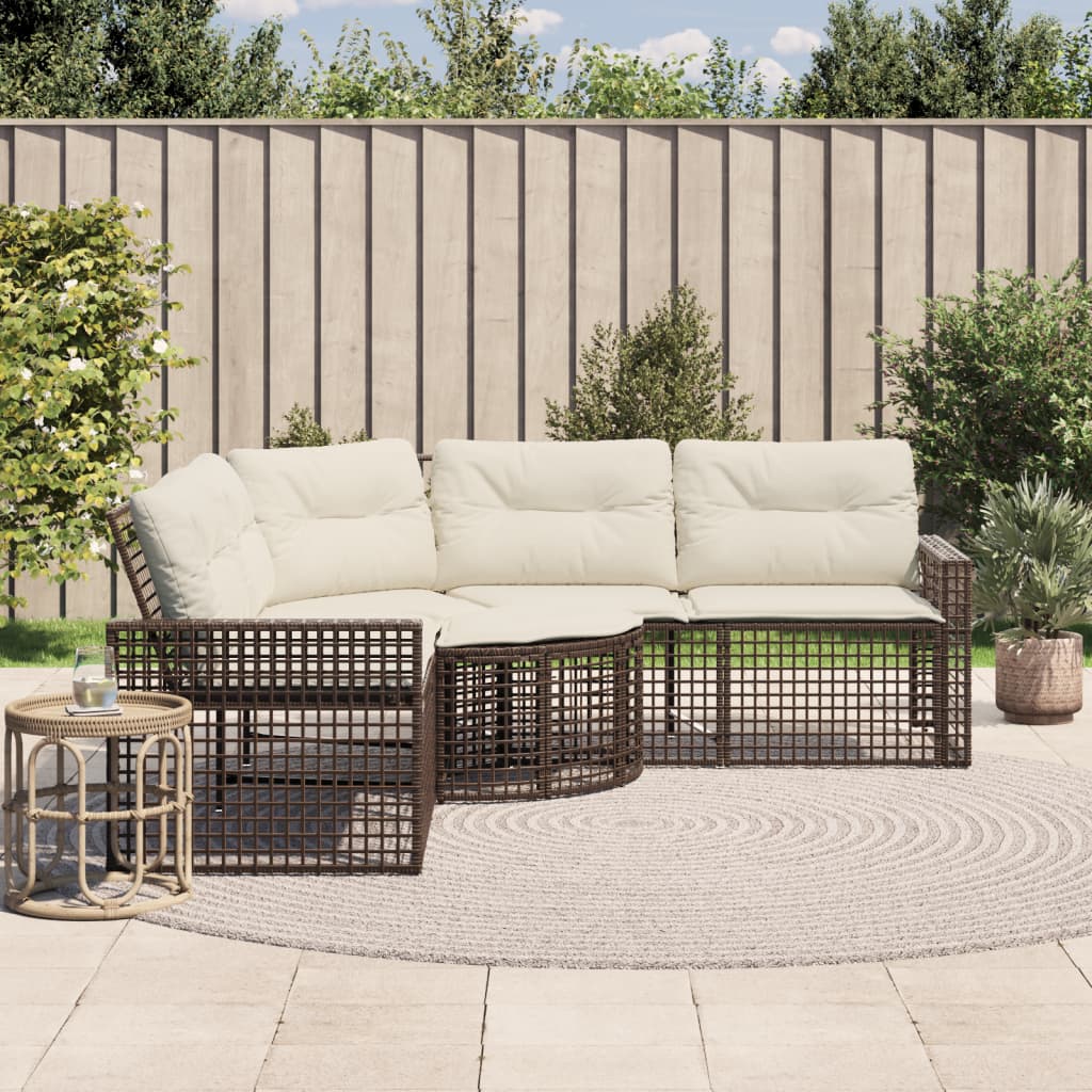 Tuinbank Met Kussens En Voetensteun L-Vormig Poly Rattan