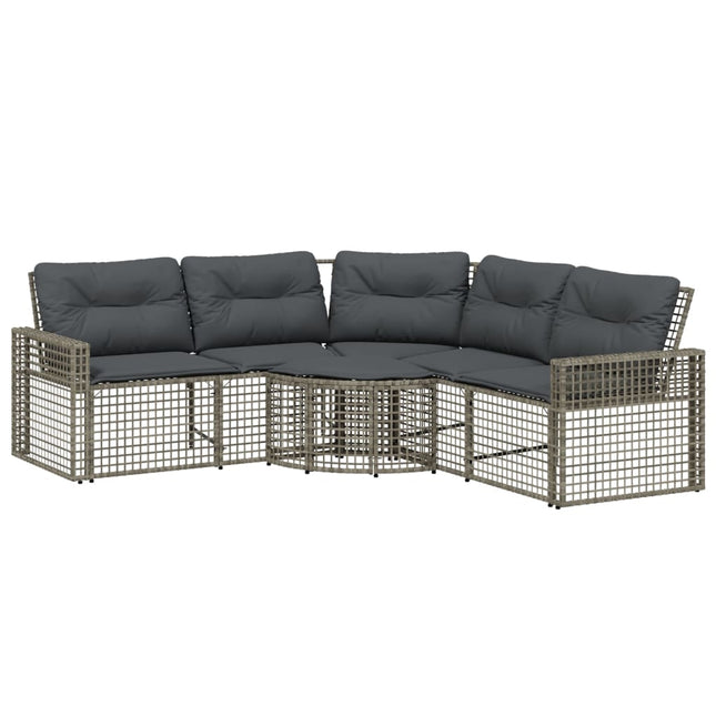 Tuinbank Met Kussens En Voetensteun L-Vormig Poly Rattan