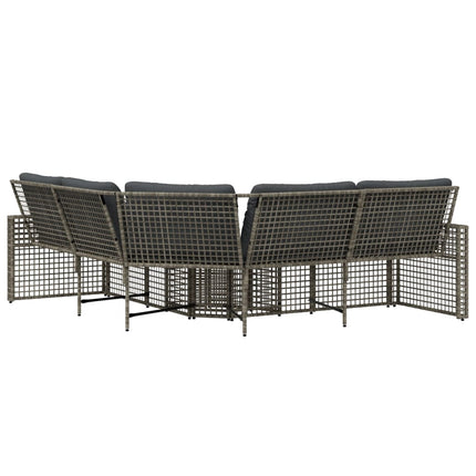 Tuinbank Met Kussens En Voetensteun L-Vormig Poly Rattan