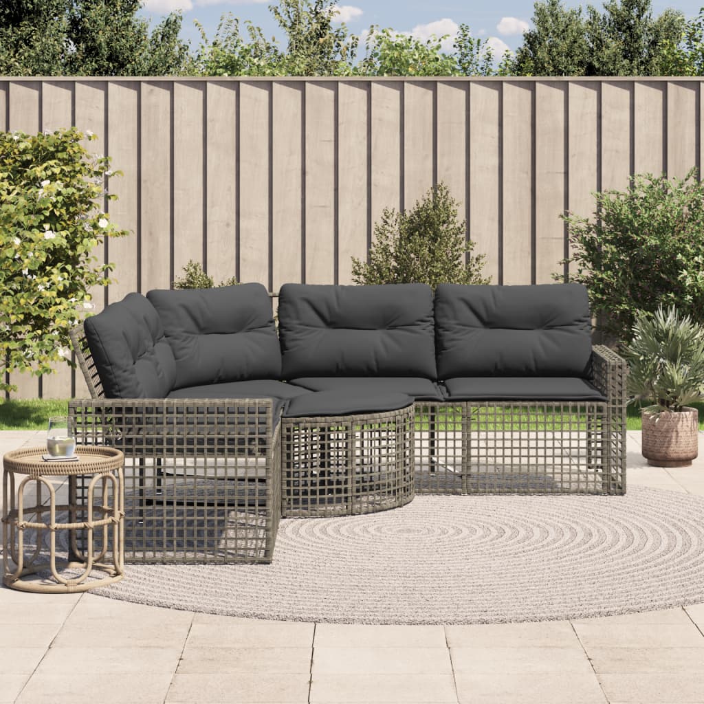 Tuinbank Met Kussens En Voetensteun L-Vormig Poly Rattan