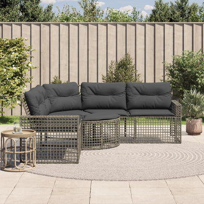 Tuinbank Met Kussens En Voetensteun L-Vormig Poly Rattan