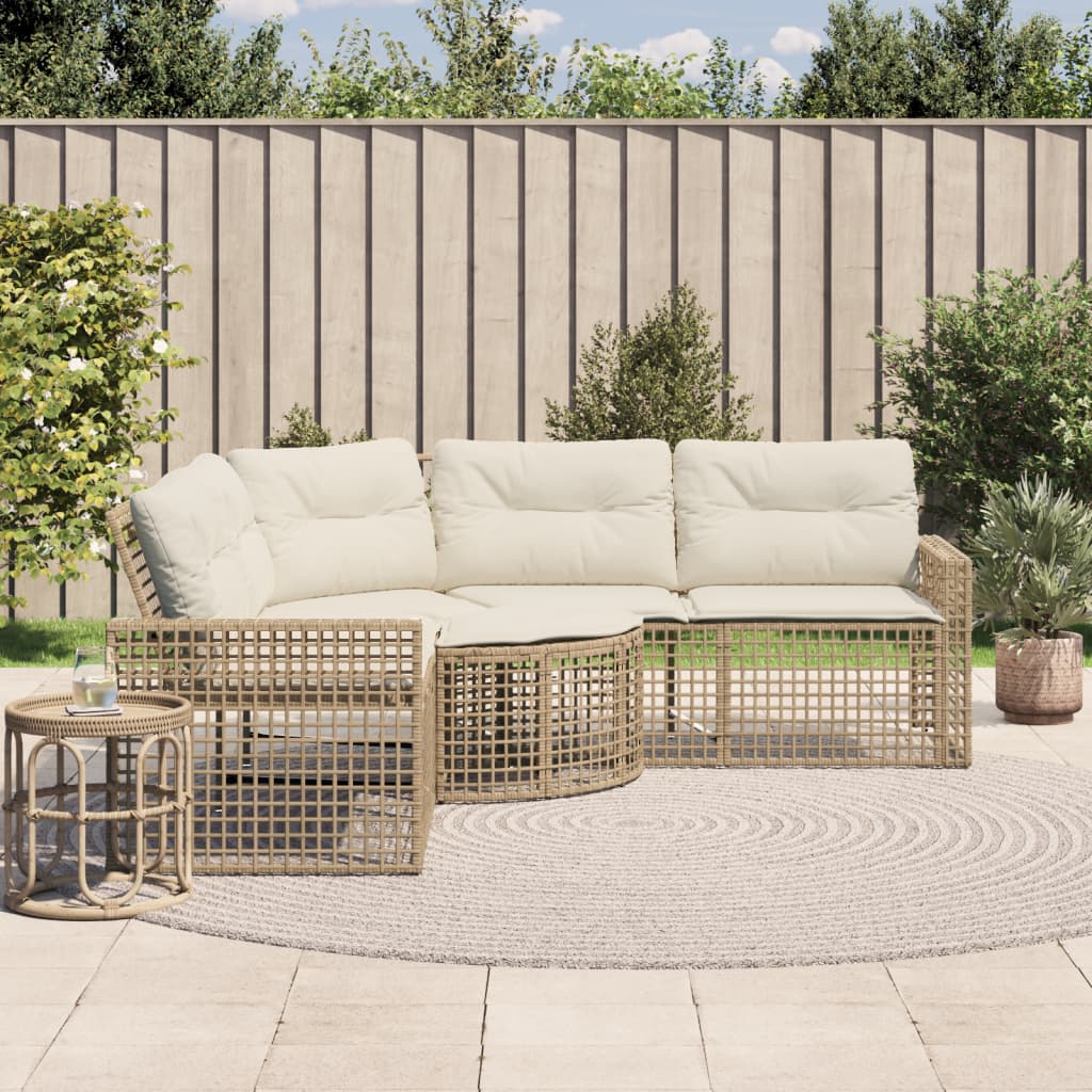 Tuinbank Met Kussens En Voetensteun L-Vormig Poly Rattan