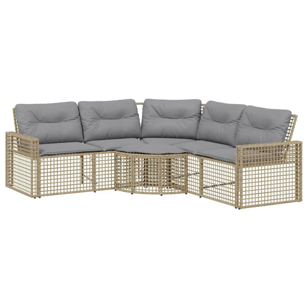 Tuinbank Met Kussens En Voetensteun L-Vormig Poly Rattan