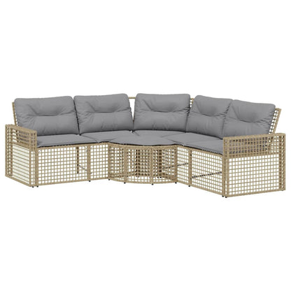 Tuinbank Met Kussens En Voetensteun L-Vormig Poly Rattan