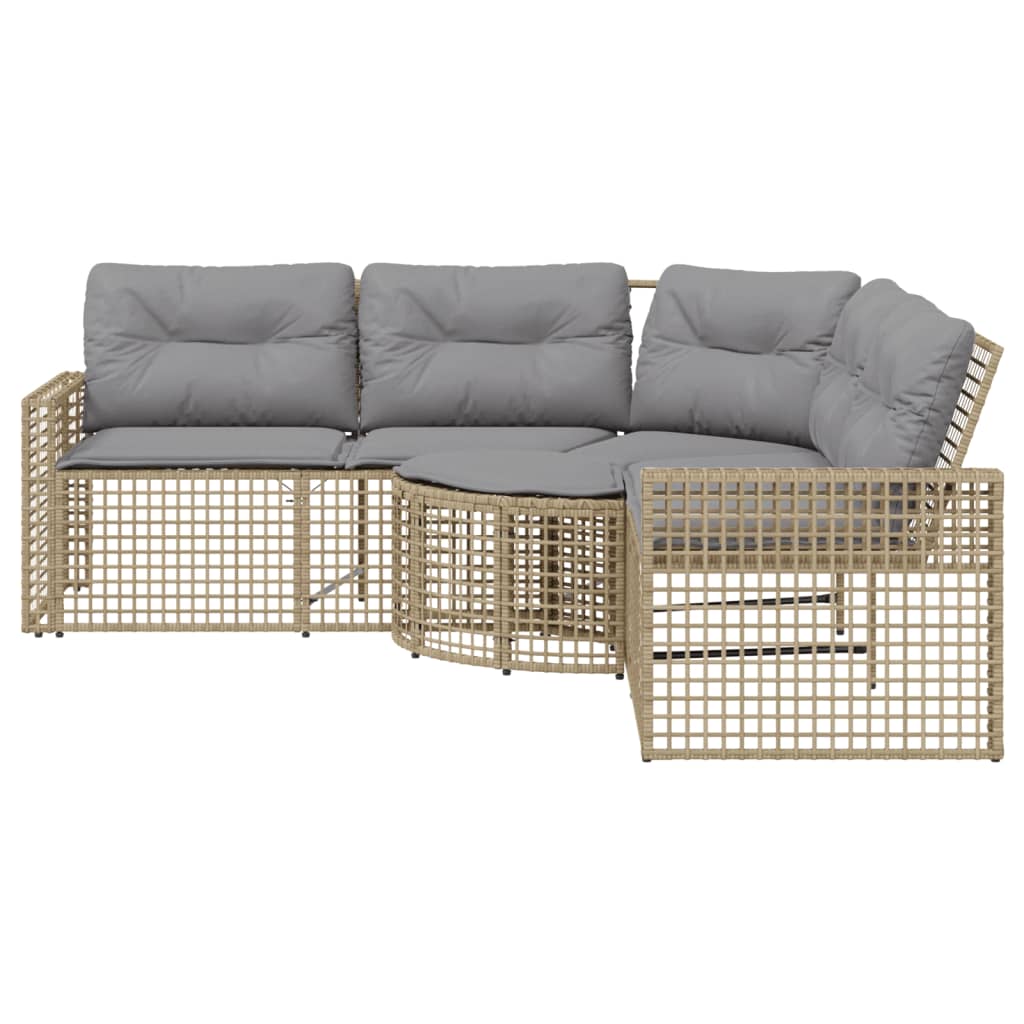 Tuinbank Met Kussens En Voetensteun L-Vormig Poly Rattan