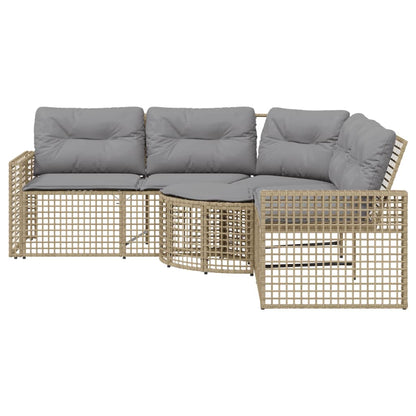 Tuinbank Met Kussens En Voetensteun L-Vormig Poly Rattan