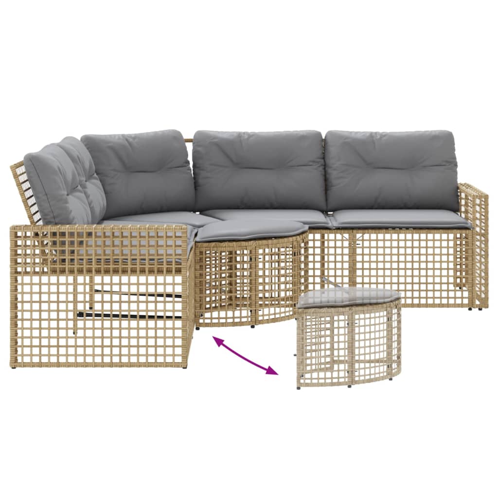 Tuinbank Met Kussens En Voetensteun L-Vormig Poly Rattan