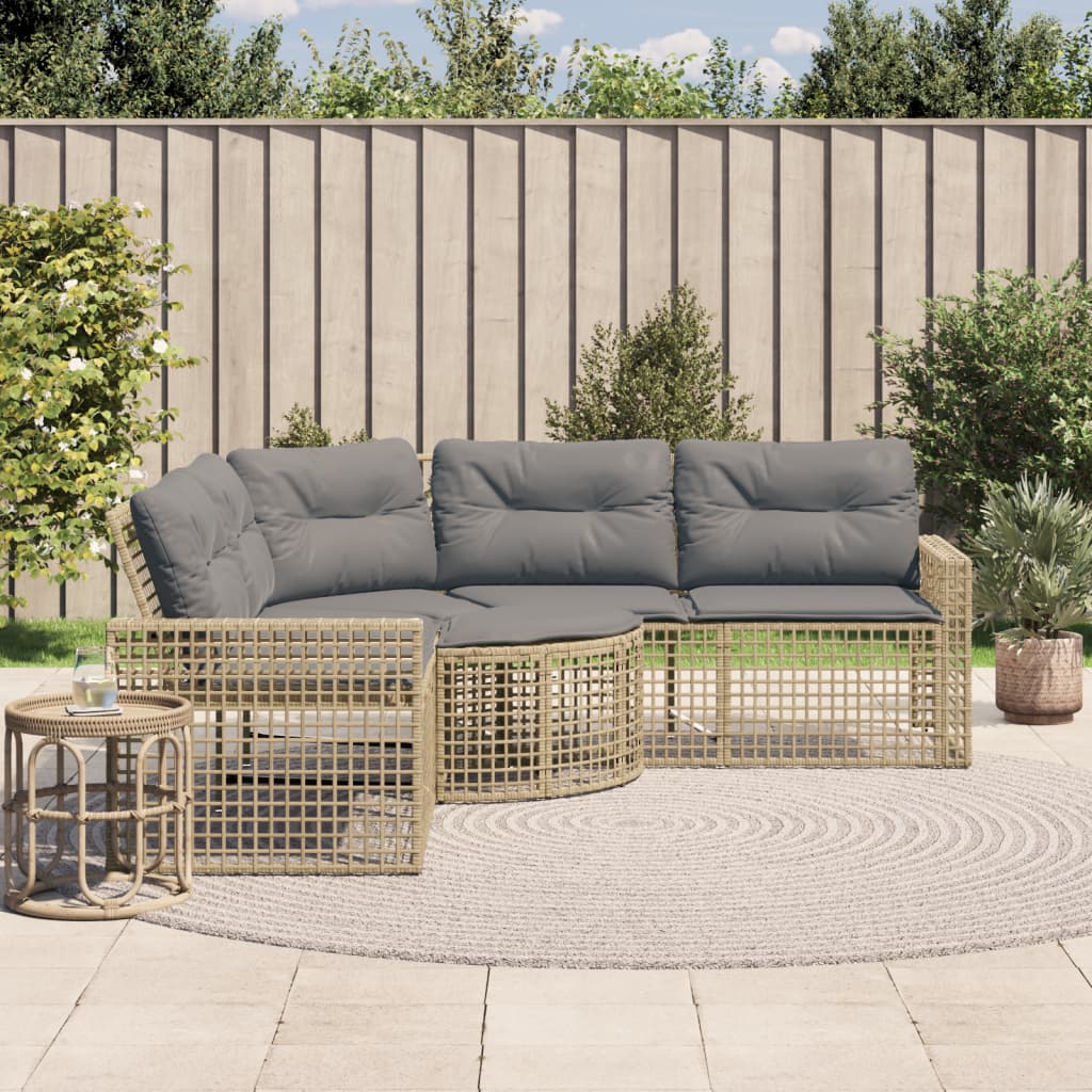 Tuinbank Met Kussens En Voetensteun L-Vormig Poly Rattan