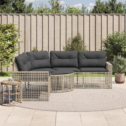 Tuinbank Met Kussens En Voetensteun L-Vormig Poly Rattan
