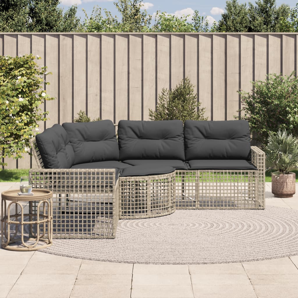 Tuinbank Met Kussens En Voetensteun L-Vormig Poly Rattan