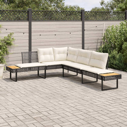 Tuinbank Met Kussens L-Vormig Poly Rattan En Acaciahout