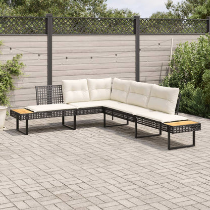 Tuinbank Met Kussens L-Vormig Poly Rattan En Acaciahout