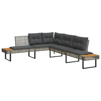 Tuinbank Met Kussens L-Vormig Poly Rattan En Acaciahout