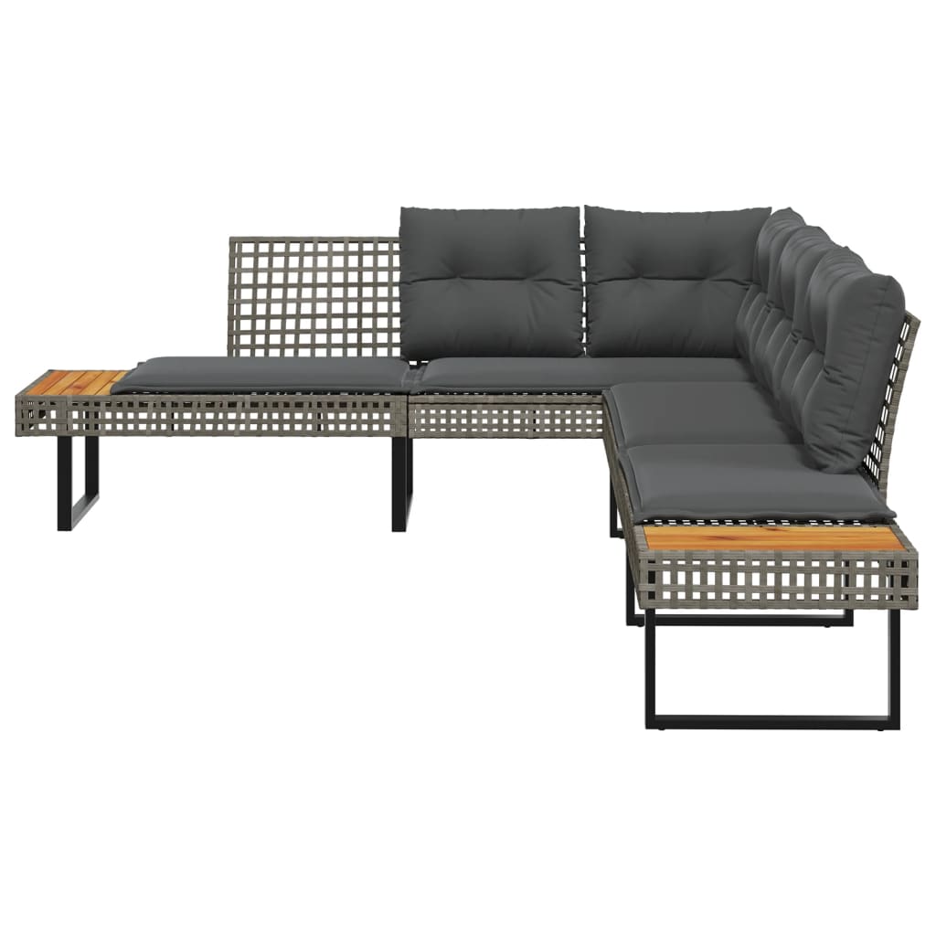 Tuinbank Met Kussens L-Vormig Poly Rattan En Acaciahout