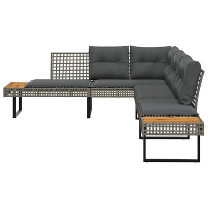 Tuinbank Met Kussens L-Vormig Poly Rattan En Acaciahout