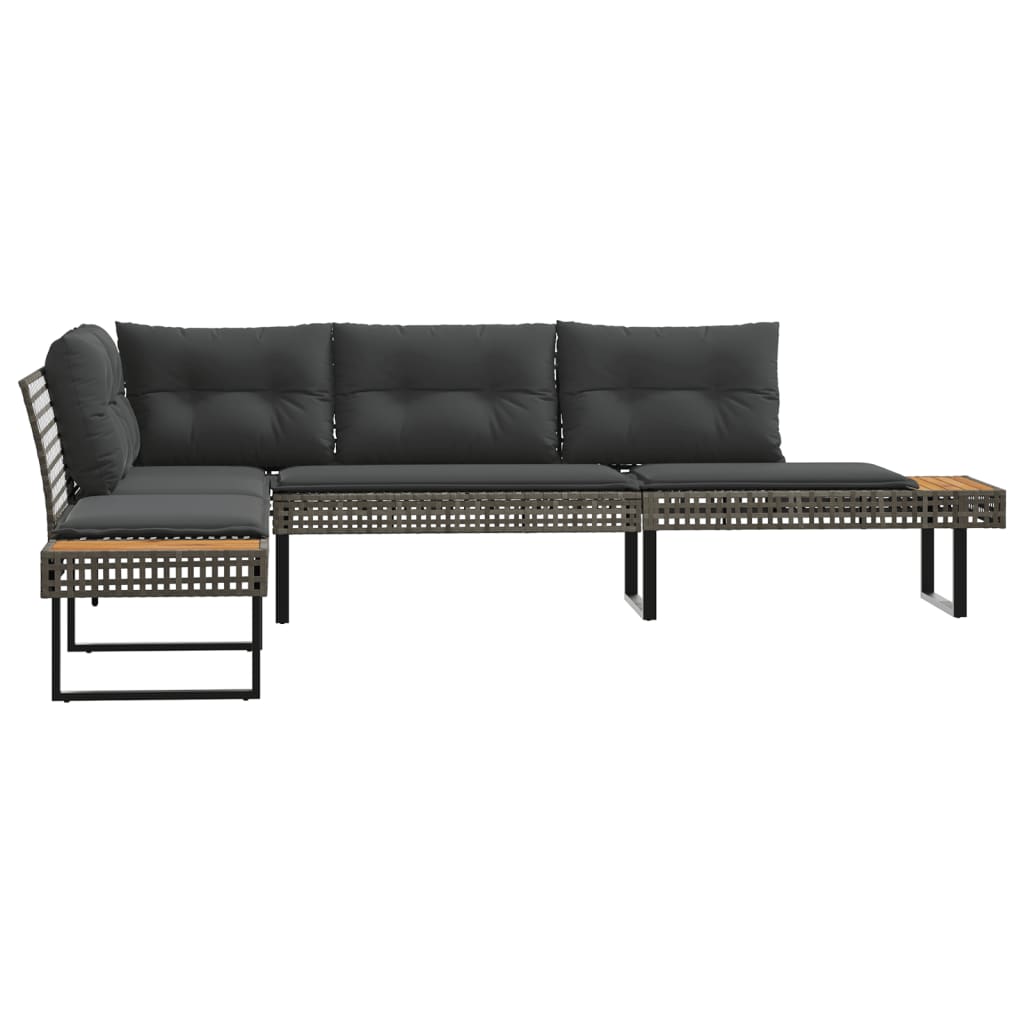 Tuinbank Met Kussens L-Vormig Poly Rattan En Acaciahout